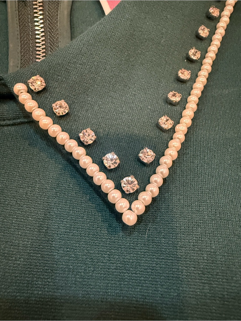 Kate Spade Green Fit-and-Flare Dress with Pearl/Rhinestone adorned collar - Picture 5 of 7